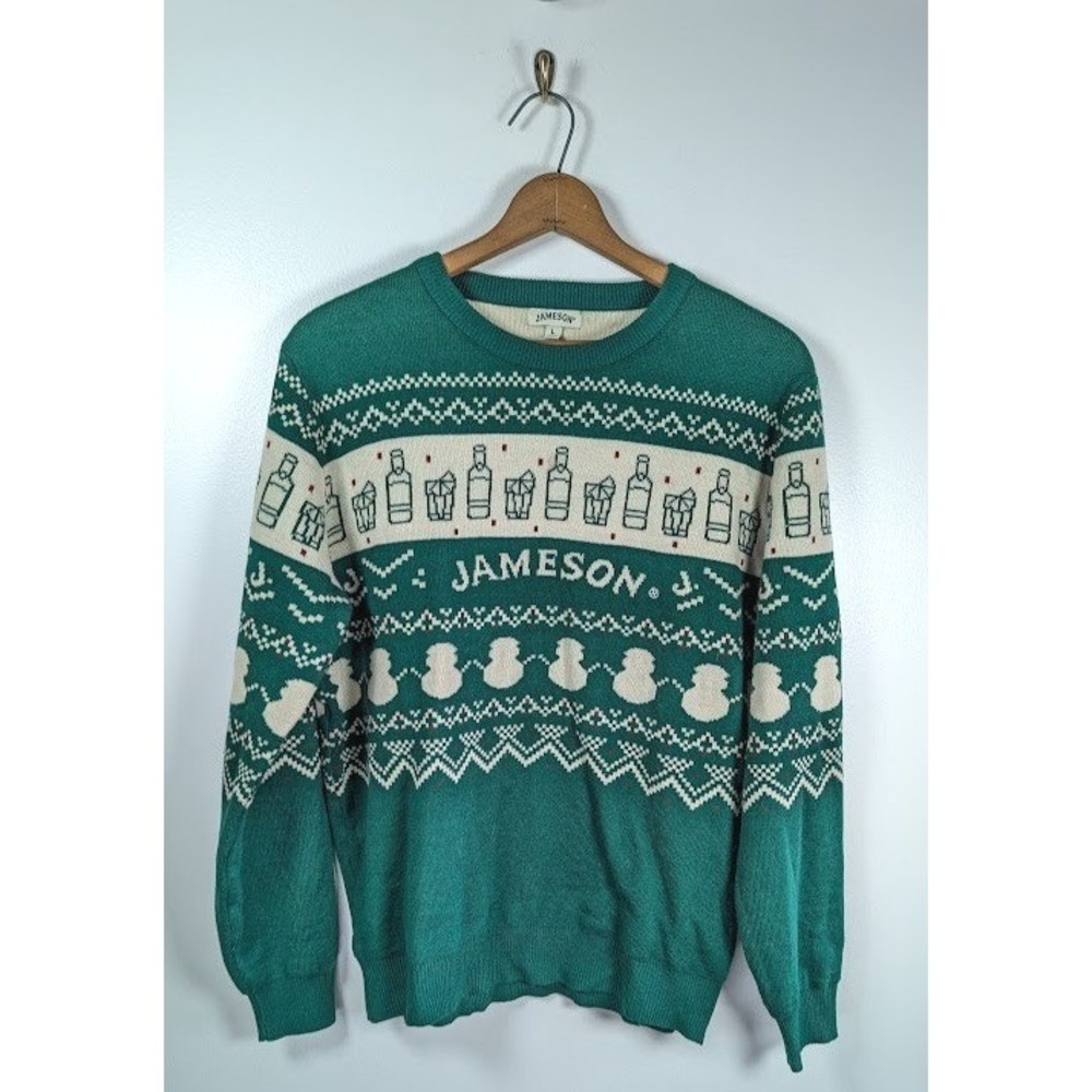 Jameson Irish Whiskey Fair Isle Sweater Mens Large Christmas Ugly Snowman Bottle